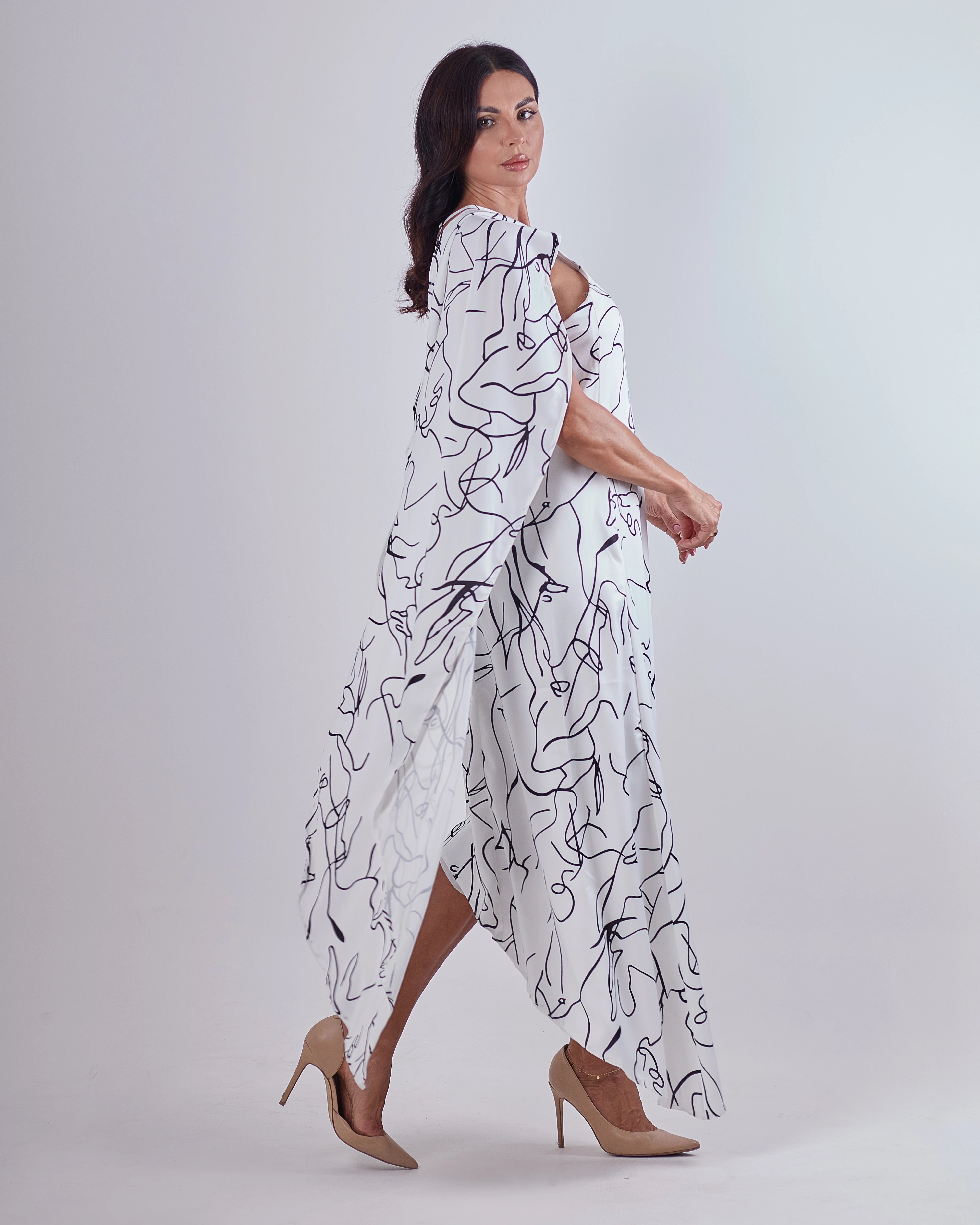 white & black spaghetti dress