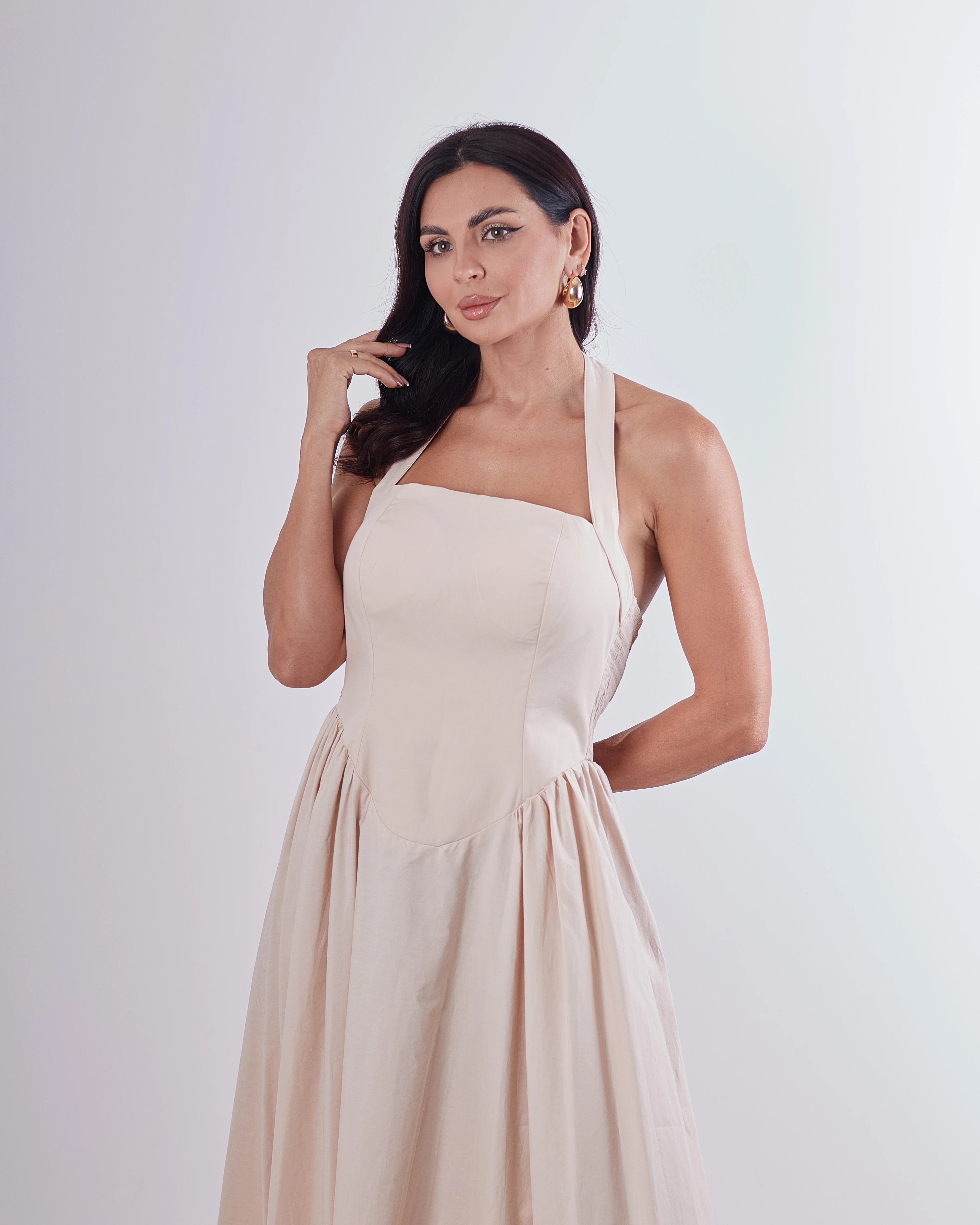 Backless beige dress