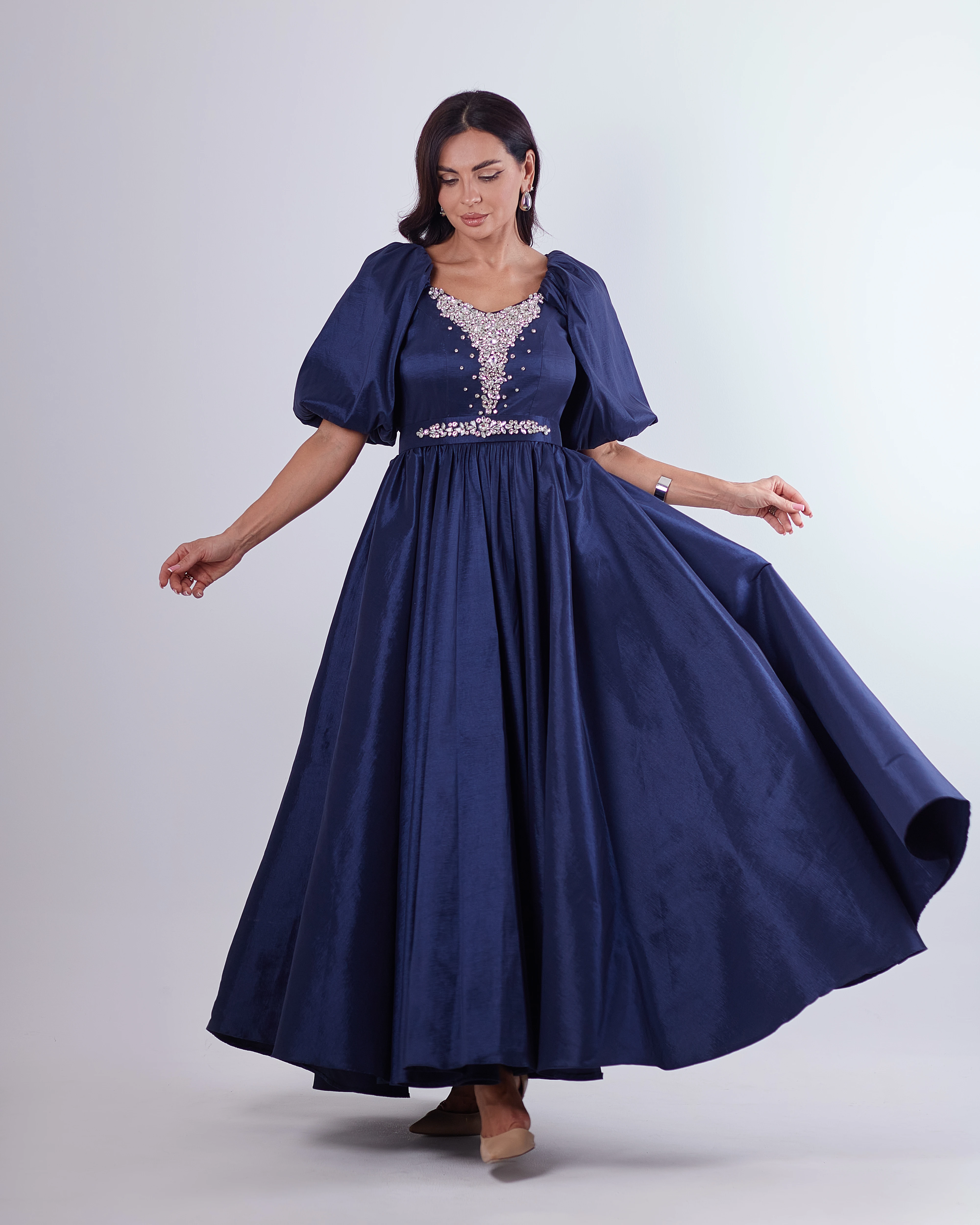 Navy blue pop dress w/ Swarovski stone